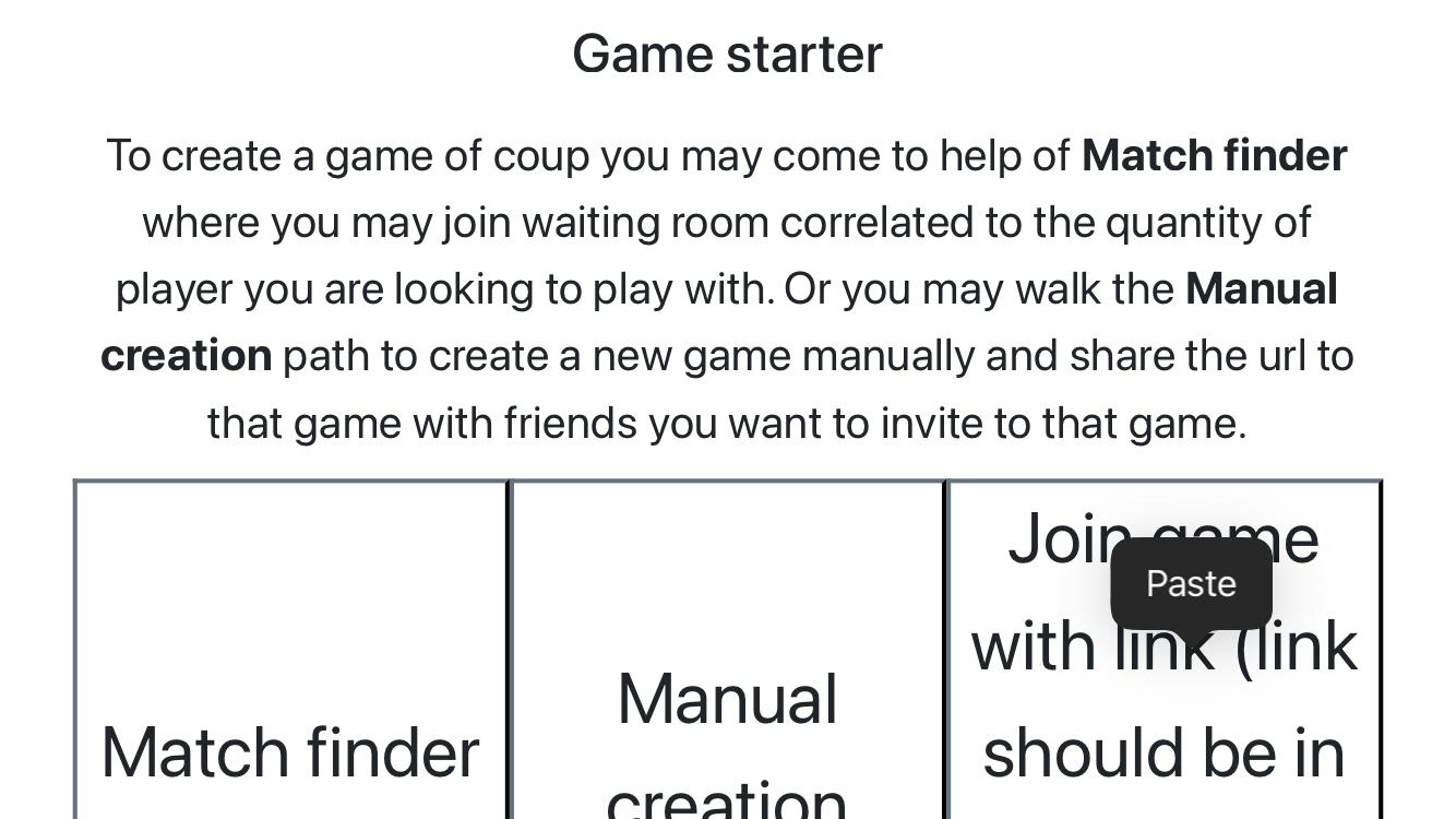 「リンクでゲームに参加(リンクはクリップボードにあります)」ボタンをタップした後、ゲームスターターページのスクリーンショット。